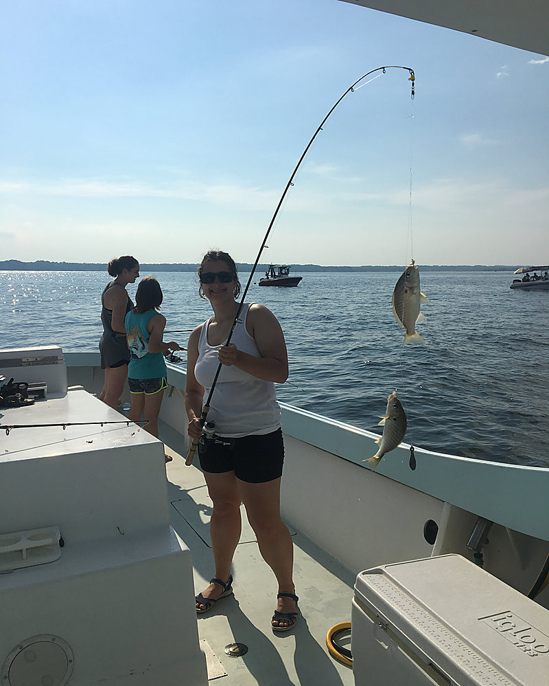 A perch coming over the side on a light rod